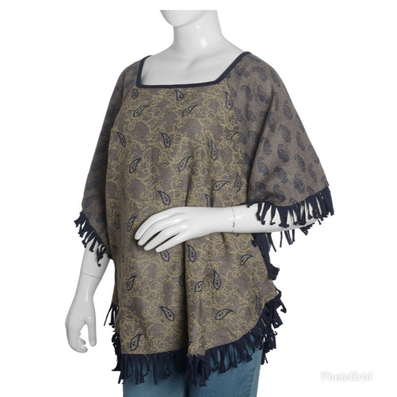 Navy and Taupe Acrylic Floral and Paisley - Picture 2 of 3